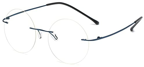 VEVESMUNDO Rahmenlos Blaulichtfilter Lesebrille Herren Damen Metall Titan Retro Runde Nerdbrille Anti Blaulicht Randlos Brillen (1 Stück Blau, 1.0)