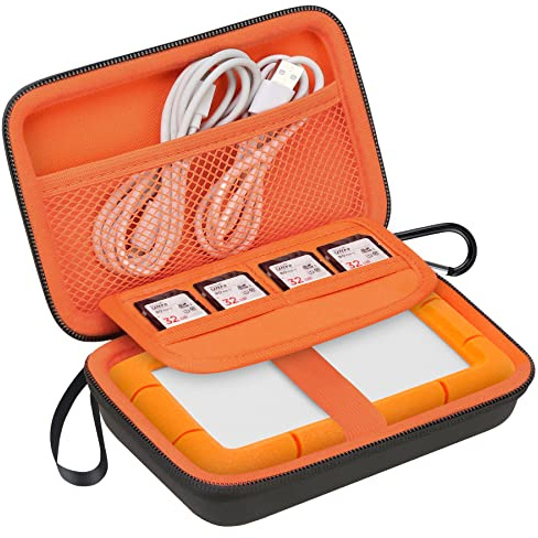 Lacdo Hard Drive Bärväska för LaCie Rugged/Rugged Mini/Rugged Thunderbolt USB-C External Hard Drive Portable HDD LAC9000298 1TB 2TB 4TB 5TB EVA Stötsäker skyddande förvaringsväska, Orange