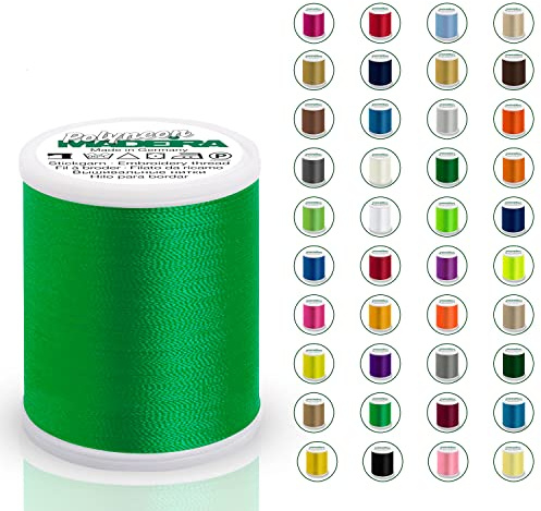 Madeira Polyneon 40 Original | 1.000 m Spule | Stickgarn für Stickmaschine | Maschinenstickgarn | Garn zum Sticken | Stickset (1988 Grass Green)