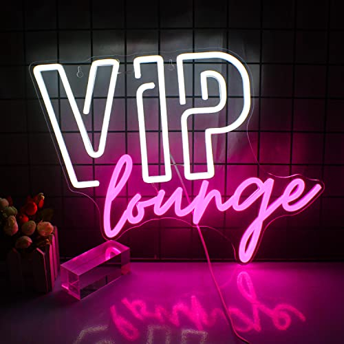 Wanxing VIP Lounge Neon Schild für Wanddekoration,VIP Neon Licht für Raumdekoration,VIP Neon Leuchtreklame mit USB-Betrieben für Hotel,Club,Café,Bar,Büro,Einkaufszentrum,Spielzimmer (rosa& weiß)