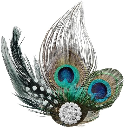 Balinco Pfauenfedern Kopfschmuck Damen, 20er Jahre Haarschmuck, Elegantes Charleston & Flapper Accessoire, Federstirnband 1920er, Karneval, Fasching