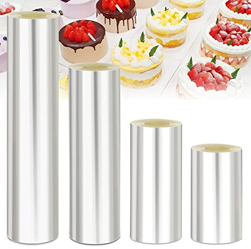 Powmag Tortenrandfolie, 4 Rolle torten Folie, 8cm/10cm/15cm/20cm Hoch *10m Tortenrandfolie Wiederverwendbar, Transparent Acetat Rolle Für ine Cremige Schokoladenmousse-Geburtstagstorte