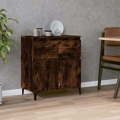 puraday Buffet Salle à Manger Chêne Fumé 60x35x70 cm Bois d'ingénierie Buffet Chambre à Coucher Style Intemporel Armoire de Salon Salles d'eau Décoration Intérieure Fonction d'affichage