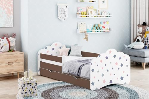 Happy Babies Kinderbett - Mit Matratze & Schublade und Rausfallschutz, 80x160, Mädchen Kinderbetten & Jugendbett Jungen Kids Bed, Jugendbett für Bodentief Ausziehbett Kleinkind, Lattenrost