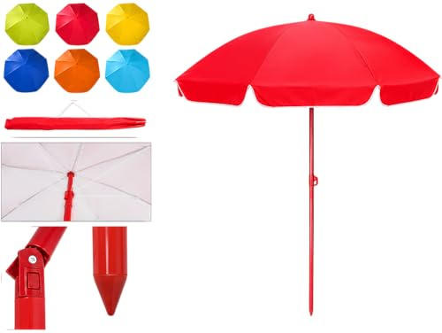 Ombrellone in Tessuto Poliestere Spalmato Interno Argentato Protezione dai Raggi Solari Anti UV ø cm 180 con Snodo,Stecche Fibra d Vetro, Ombrellone Mare Spiaggia Giardino Piscina ,Colori Assortiti