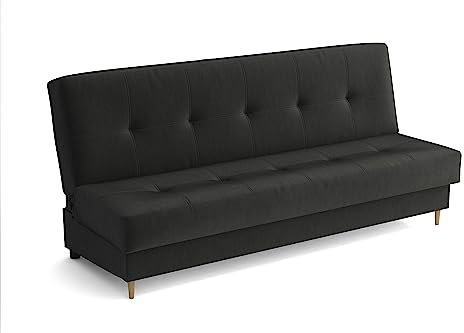 MEBLE-LUX Schlafsofa mit bettkasten 195 cm Breit Elisa, 3 Sitzer Sofa mit Schlaffunktion, Schlafcouch mit Stauraum, Klappsofa Dunkelgrau