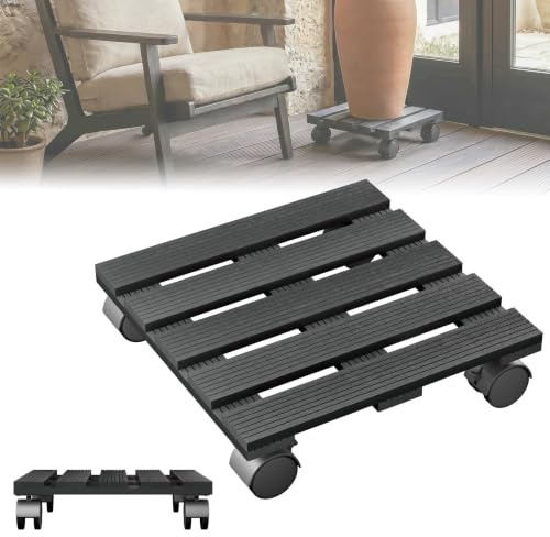 ACXIN Pflanzenroller WPC Quadratisch 30x30cm Pflanzenroller Blumenroller Rollbrett für Pflanzen 100kg Traglast Gefäßroller 360° Rollen mit Bremse Garten Balkon Anthrazit