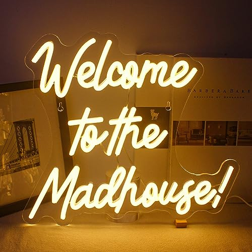 Horseneon Neons Signs Welcome to The Madhouse, Led Signs Neon Lights for Bedroom, Letter Neon Light Sign for Wall Decor Led Neon Lights for Pub Home Bar Room Club Party Window Decor present