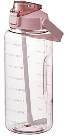 Mineatig Gourde 2l Motivation Graduée, Avec Marqueur, Paille Et Poignée - Pour Camping, Randonnée, Course Et Voyages - Cadeau Pour Campeurs, Rose