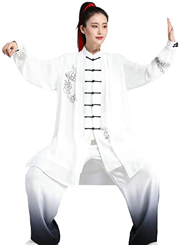 Samnuerly Tai-Chi-Kleidung für Herren und Damen, Kampfsportanzug, Kung-Fu-Uniform, Morgenübung, Performance-Trainingsanzug, chinesischer Stil, Meditation, Weiß-Groß (Weiß XS)