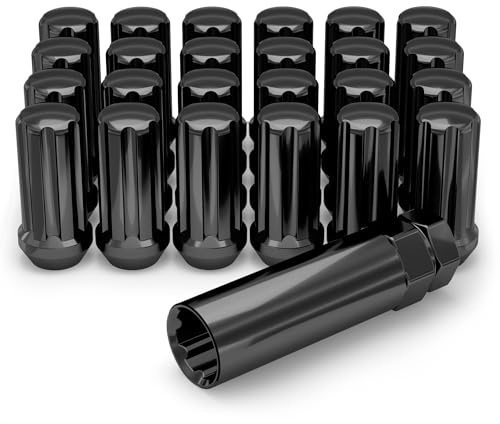 White Knight M14x1.50 (Black Chrome) Duplex 7 Spline Lug Nuts with Key (for Aftermarket Wheels), EZ Installation, Durable Carbon Steel with Stylish Black Chrome Finish, 3809LBK-24AM (24 Pack)