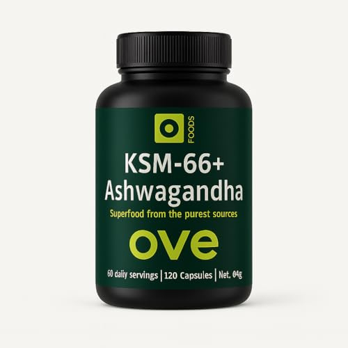 Ashwagandha KSM66 - Estratto di radice con magnesio, zinco e vitamina B6 - 120 capsule vegane, ad alto dosaggio, bioqualità, gestione dello stress, 60 giorni