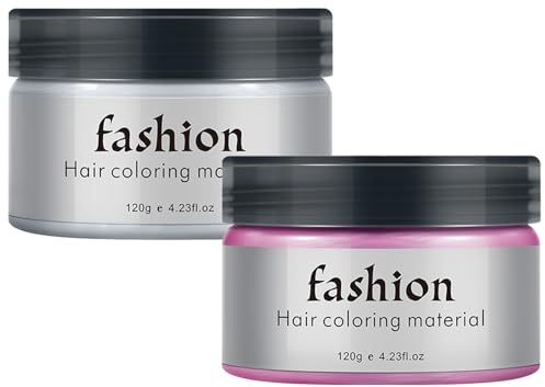 VolksRose Cire de Couleur de Cheveux Femme Homme, Naturel Instantané Teinture Capillaire Lavable, Coloration Temporaire Cheveux Gris Perle, Cire Colorante Rose pour Fête Festival Halloween
