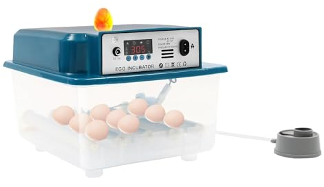 HINOPY Vollautomatische Brutmaschine, 16 Eier Inkubator Brutapparat 360° Drehbare Flächenbrüter Einstellbare Temperatur für Geflügel, Reptilien und Kleintiere Brutbox Inkubator