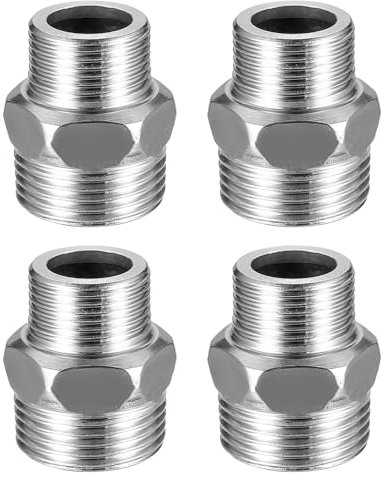 Lot de 4 raccords de tuyau droits en acier inoxydable mâle vers mâle, G1 x G3/4 BSP, raccord hexagonal fileté droit, raccords hexagonaux