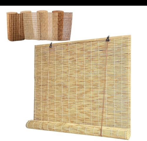 Natural Schilf Vorhang 50cm 60cm 70cm 80cm 90cm 100cm-160cm Schilfrohrmatte Bambusrollo Sonnenschutz Vorhang Balkon Dekoration, Lichtfilter Vorhang, Sonnenschutz, Atmungsaktiver