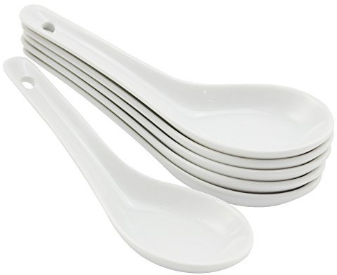 com-four® 6x Asiatische Suppenlöffel - Reislöffel aus weißem Porzellan - Servierlöffel für Reisschalen, Ramen, Vorspeisen, Desserts - Porzellan-Löffel-Set - Dim-Sum-Löffel (6 Stück - weiß)