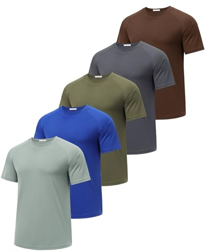 PINSPARK 5-pack sportt-shirts, herr, funktionell skjorta, kortärmad, löpartröja, snabbtorkande, andas, träningströja, fitness, 5-pack salvigrå/mörkgrå/armégrön/ljusblå/brun, S