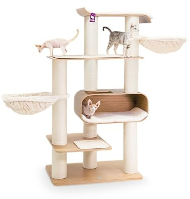 Petrebels Kratzbaum Holz, Virgo 173 cm, Design Kratzbaum große Katzen, Eiche-Rustikal Look