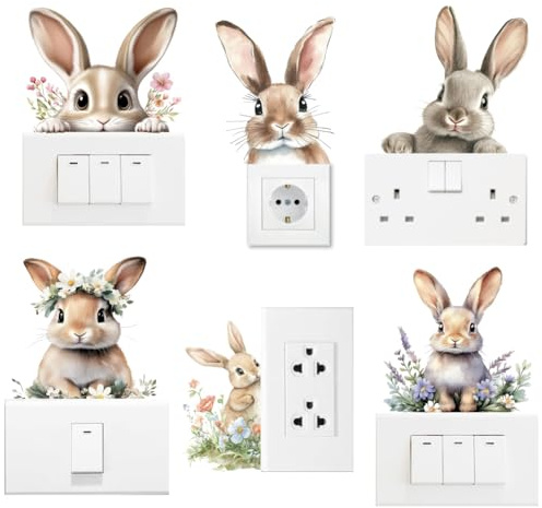 AHANDMAKER 6 calcomanías para interruptor de luz de conejo, diseño de flor de conejo de Pascua, calcomanías de interruptor de luz para Pascua, guardería, dormitorio, sala de estar, oficina, hogar,
