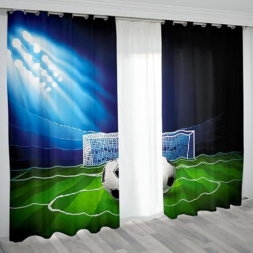 Rptidmv Vorhänge mit Ösen Fußball Vorhang Blickdicht Verdunklungsvorhänge Thermovorhang Schallschutz - Wohnzimmer Schlafzimmer Büro Deko Garten 2er Set -140 x 245 cm (B x H)