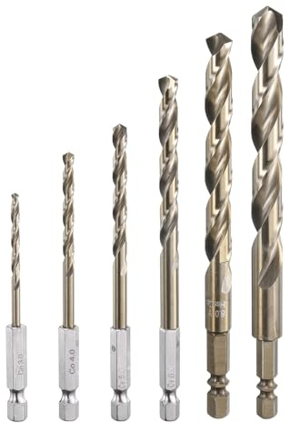 QUARKZMAN Set di Punte da Trapano in Acciaio ad Alta Velocità al Cobalto M35 3/4/5/6/8/10mm con Cambio Rapido Esagonale da 1/4 per Metallo, Acciaio, Rame, Alluminio, Lega di Zinco