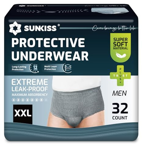 SUNKISS Pañales para Hombre con Incontinencia Protección Diurna Desechable Adultos Ropa Interior Absorbente con Máxima Gris Talla XXL 32 Unidades