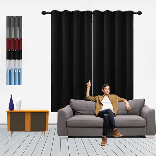 GOUSUN Vorhang Verdunkelung 1Er Set 230 x 165 cm Doppellagige Thermovorhang Luftig Fadenvorhang mit Stangendurchzug Blackout Vorhang Blickdicht Abdunkelnd für Schlafzimmer, Schwarz