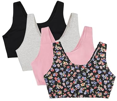 Fruit of the Loom Built Up Tank Style Sports Bra Value Pack Soutien-Gorge, Midnight Meadow/Lilas/Gris chiné/Noir, 66 (Lot de 4) Femme