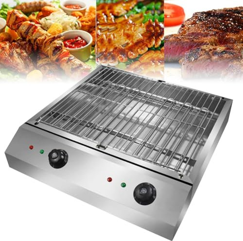 Máquina de parrilla de barbacoa sin humo eléctrica, parrilla de cocción interior portátil con bandeja de goteo, control de temperatura de perilla doble, superficie de parrilla extra grande de 42x43 cm