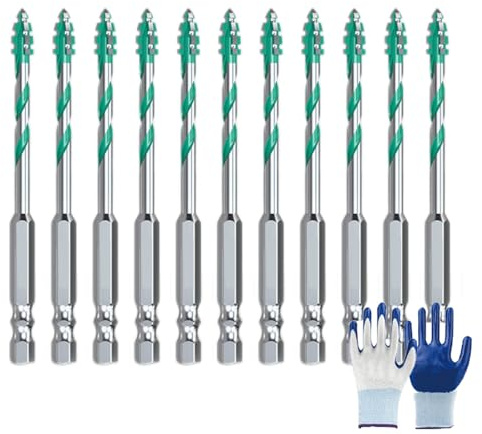 sägezahnbohrer Set mit 4 Schneiden | vierschneidiger Exzenterbohrer für Fliesen, Keramik, Holz, Kunststoff | sägezahnung Bohrersets, nicht für Metall, präzise & langlebig (Green-6mm × 10)