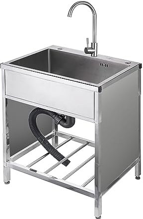 Lavandino da esterno autoportante in acciaio inox lavello da cucina lavello singolo con rubinetto dell'acqua calda e fredda e scarico ideale per giardini, terrazze e officine