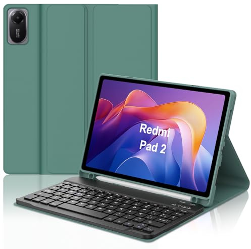 SENGBIRCH Funda con Teclado para Xiaomi Redmi Pad 2 (2025) & SE (2023) 11, Magneticamente Desmontable, Español Ñ Teclado para Redmi Pad 2 / SE 11 Pulgadas, Verde Oscuro