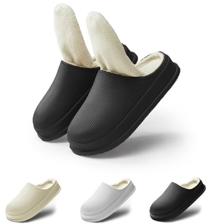 Wesondesign Pantoufles d'hiver chaudes pour homme et femme - Antidérapantes - En peluche - Imperméables - Doublées - Pour l'extérieur, Noir , 40/41 EU