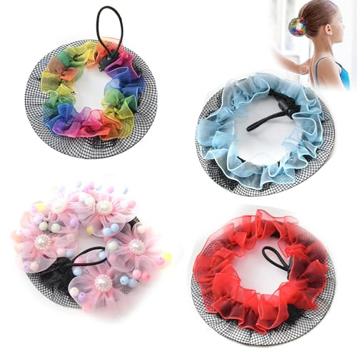 EUYKQNOI 4 Stück Haarnetz Dutt und Duttkissen Klein, weiches atmungsaktives Material,einfach für perfekte Frisuren,ideal für Kinder Mädchen Ballett und Damen Haarschmuck täglicher Gebrauch Haarnetze