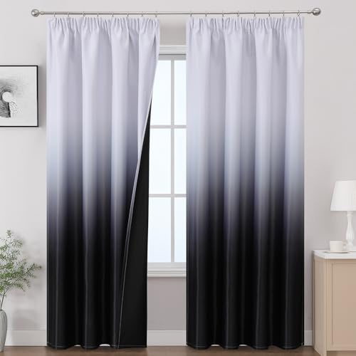 VEHEDE Schwarz und Weiß Ombre Blackout Vorhänge, 140cm Breit Raum Verdunkelung Vorhänge, 2er Set Thermisch Isoliert Schiebe Vorhang für Schlafzimmer, H244 x B140 cm