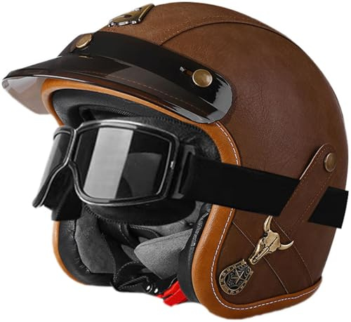 Casco Moto Jet para Hombre Mujer Dot/ECE Homologado Casco De Cara Abierta Motocicleta con Protección Solar De Visera Casco De Moto para Adultos Casco Scooter Retro 4,S