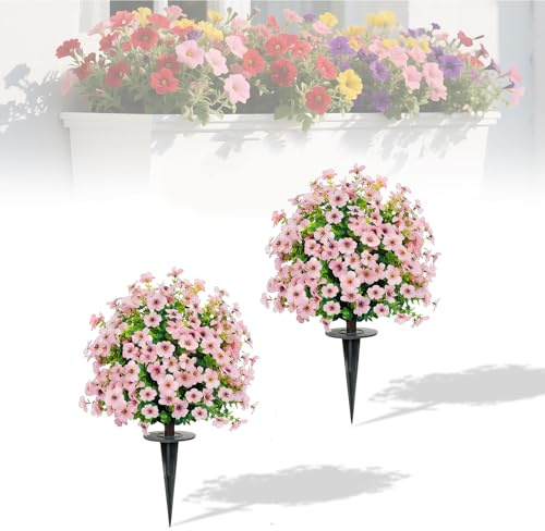 PlusFive 2pcs Artificial Violet Topiary Balls Trees with Ground Spikes, 60cm Artificial Boxwood Topiary Trees, UV Resistant Artificial Plants Outdoor Faux Greenery Shrubs for Home Garden Yard Patio