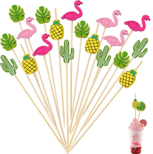 ZHAOYCSH 100 stycken dekorativa tandpetare, träspett för cocktail, frukt, tårta, aptitretare, festplattor för födelsedagsfester, bröllop, sommar, jul, mat och dryck tillbehör (4,72 tum)