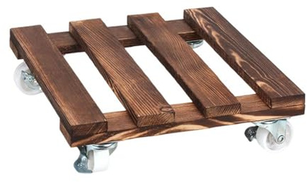 Bac de rangement en bois carbonisé résistant aux intempéries - Roulettes en métal à roulement lisse - Solution de rangement décorative en bois - Plateau de jardin multifonction avec roulettes
