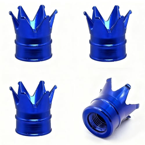 XUTONG 4 Stück Kronen Ventilkappen Auto, Crown Reifenventilkappen, Universal Reifenventil Kappen, Anti-Staub, Anti-Regen, Anti-Schnee, für Auto, Motorrad, Fahrrad, LKW, Blau