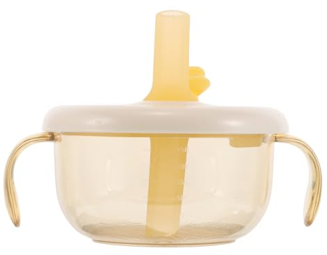 SUPVOX Bol en paille avec anse pour tout-petits - Bol d'alimentation complémentaire pour bébé - Assiette à céréales pour nourrissons - Tasse d'apprentissage pour enfants avec couvercle