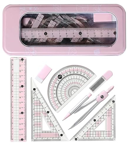 7 Piezas Set de Geometría Compases Matemáticas,Juego de Geometría para Estudiantes,Compas Transportadora de Matemáticas con Regla,para útiles Escolares y Escolares