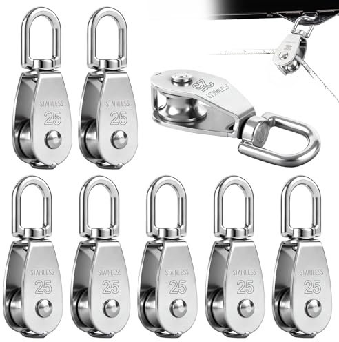 8 Stück Flaschenzug Rolle M25, Seil Umlenkrolle, Einzelne Umlenkrollen mit Tragkraft 150kg, Edelstahlblock Seilrolle für Sonnensegel, Fitness, Winde