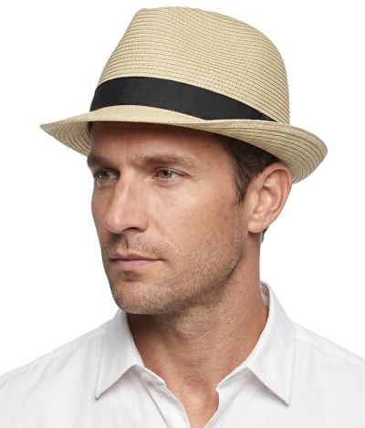 Zylioo Sombrero fedora de paja 2XL, XL, L, sombrero cubano de cabeza grande con ala corta, sombrero de verano plegable para viajes a la playa, Beige cubano, S/L