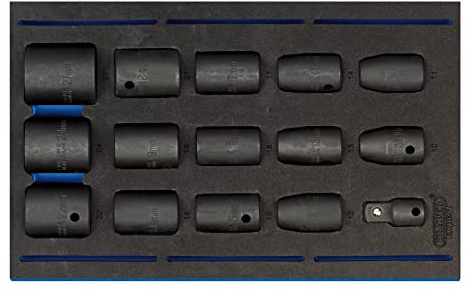 Draper 63415 1/2 Square Drive Impact Socket 15 Piece Set in 1/4 Eva Insert Tray , Blue