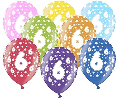 10 kunterbunte Luftballons 6. Geburtstag Made in EU Metallic 30cm Luftballon Deko 6 Geburtstag Mädchen Junge Ballon 6 Luftballons Zahl 6