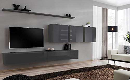 All4All Wohnwand SW 7 - Wohnzimmermöbel - Schrankwand für Wohnzimmer - Wohnzimmerschrank - Anbauwand Wohnwand Hängend - Modern - Grau 21