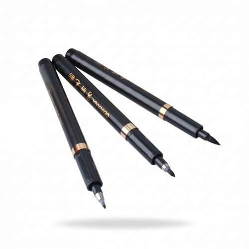Penne a inchiostro nero per calligrafia giapponese cinese, 3 dimensioni, per principianti, scrittura, firma, illustrazione, design (confezione da 3 pezzi)