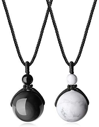COAI Partnerketten Perle Anhänger aus Obsidian und Howlith Verstellbare Nylonschnur 2pcs